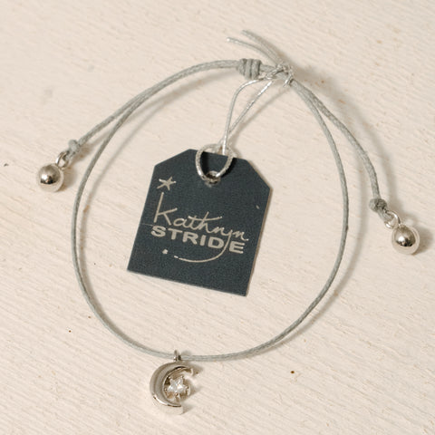 Grey cord Bracelet with Silver Moon and Diamante Star metal charm