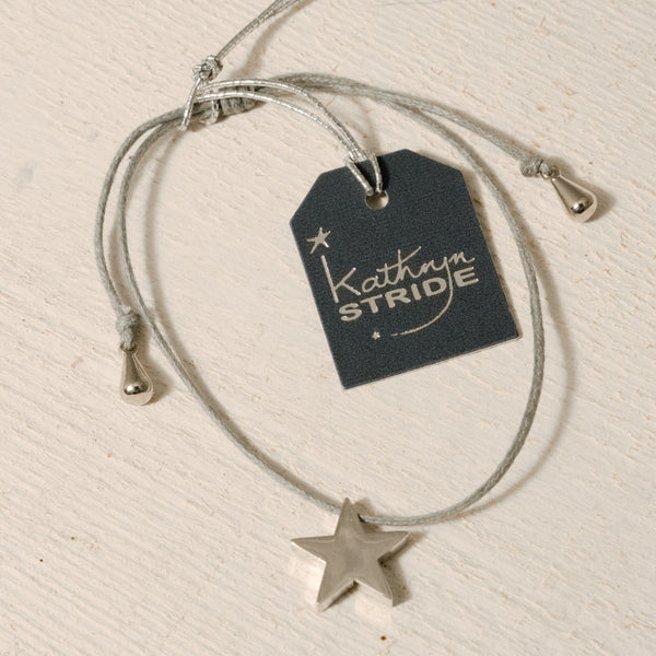 Grey cord Bracelet with larger Silver Star (12mm) metal charm