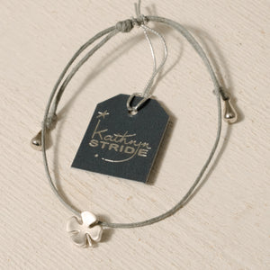 Grey cord Bracelet with Silver Four Leaf Clover metal charm