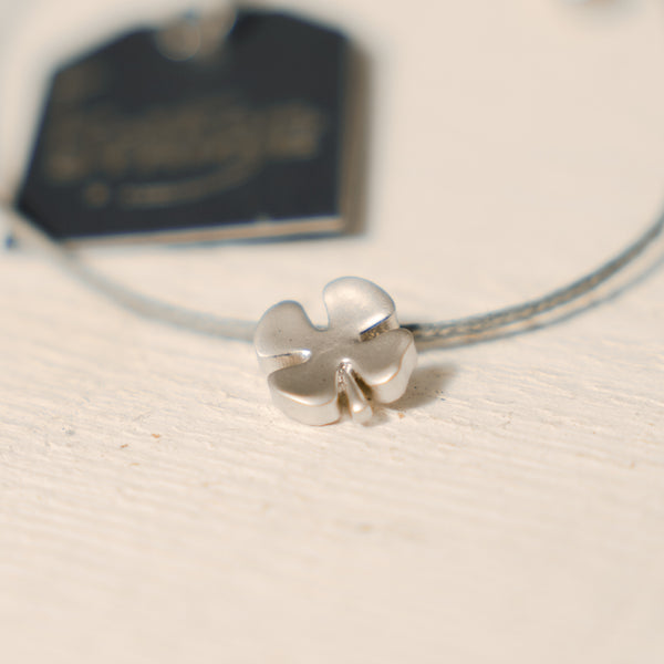 Grey cord Bracelet with Silver Four Leaf Clover metal charm
