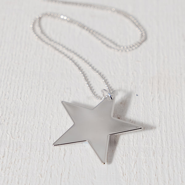 Large Silver Plated Star Pendant on long Ball Chain