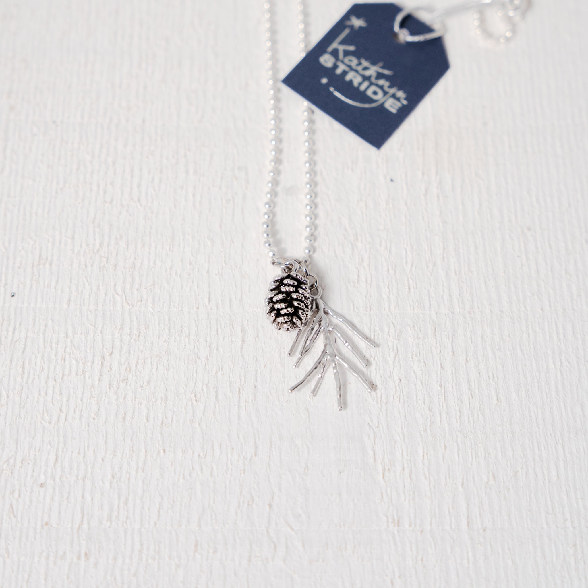 Antiqued Silver Pinecone and spruce frond Necklace