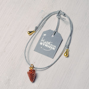 Grey cord Bracelet with enamel Strawberry charm