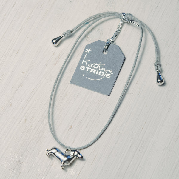 Grey cord Bracelet with tiny Dachshund charm