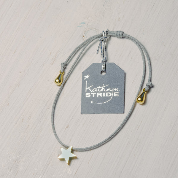 Grey cord Bracelet with Gold Plated Star(8mm) charm