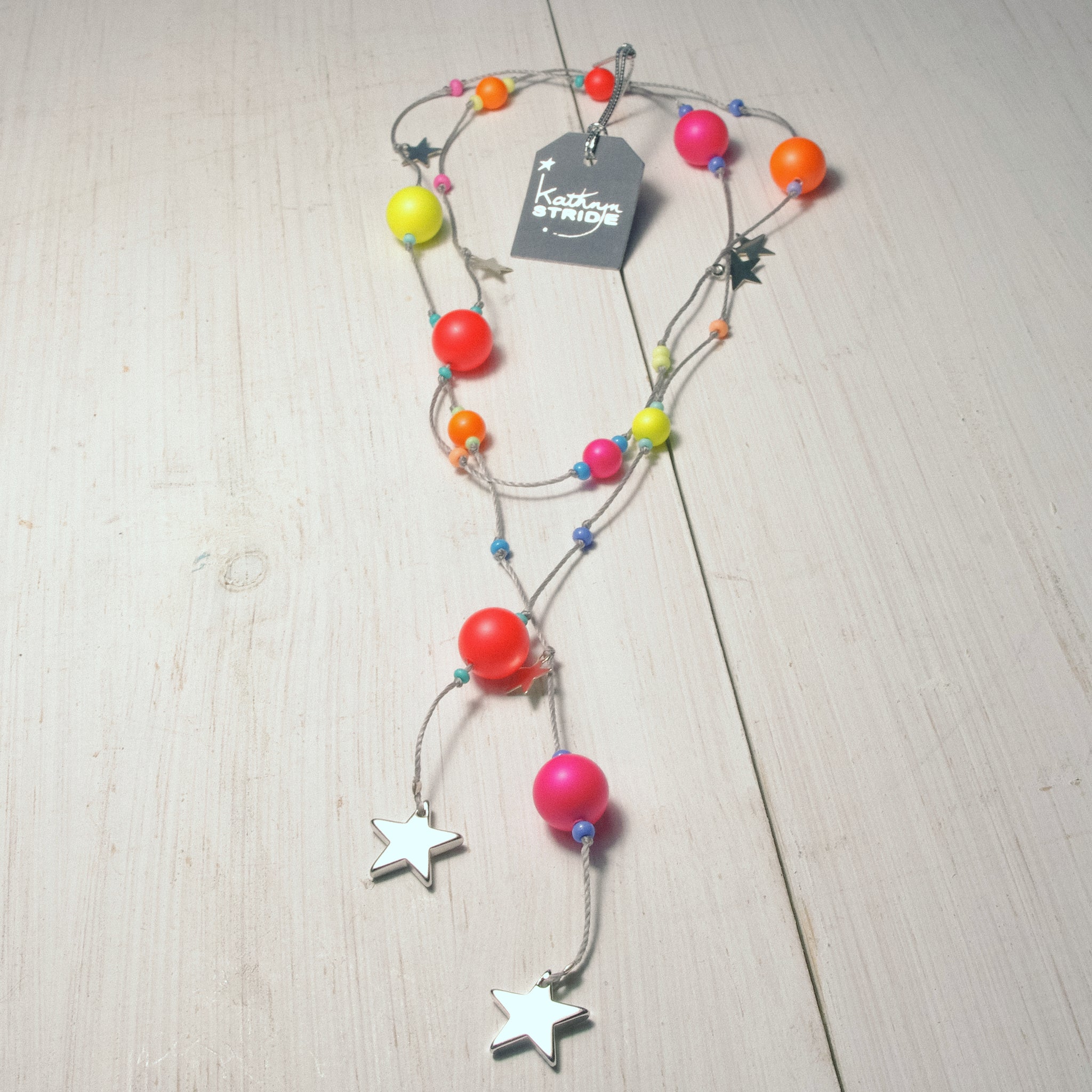 Stars and Neon Bead cord wrap necklace