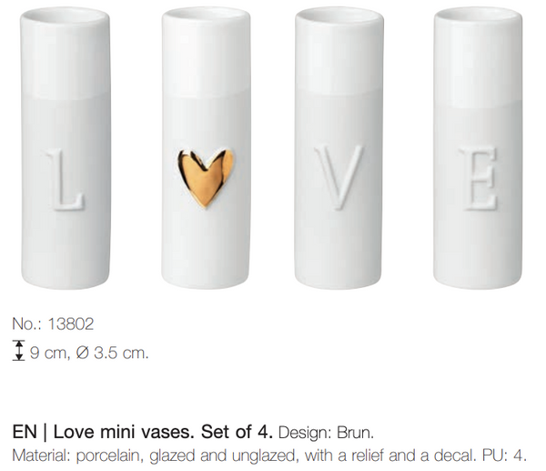 'Love' mini vases (set of 4)